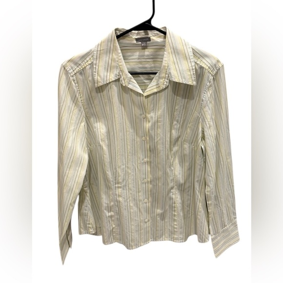 Ann Taylor Weekend Collection Striped Drop Shoulder Shirt Green White Stripe 12 - Picture 1 of 3